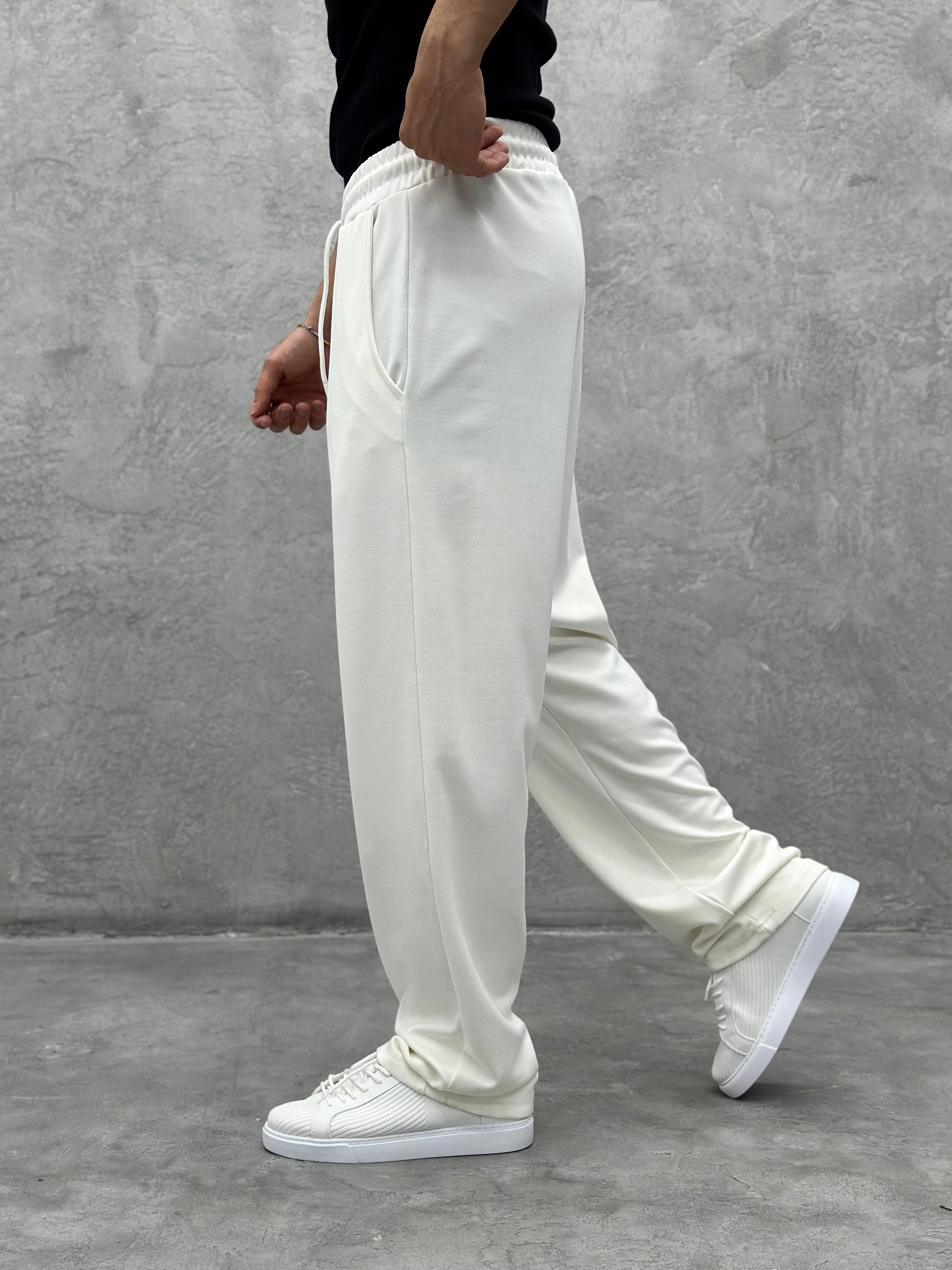 EF421 Dubble face baggy jogger pantolon BEYAZ