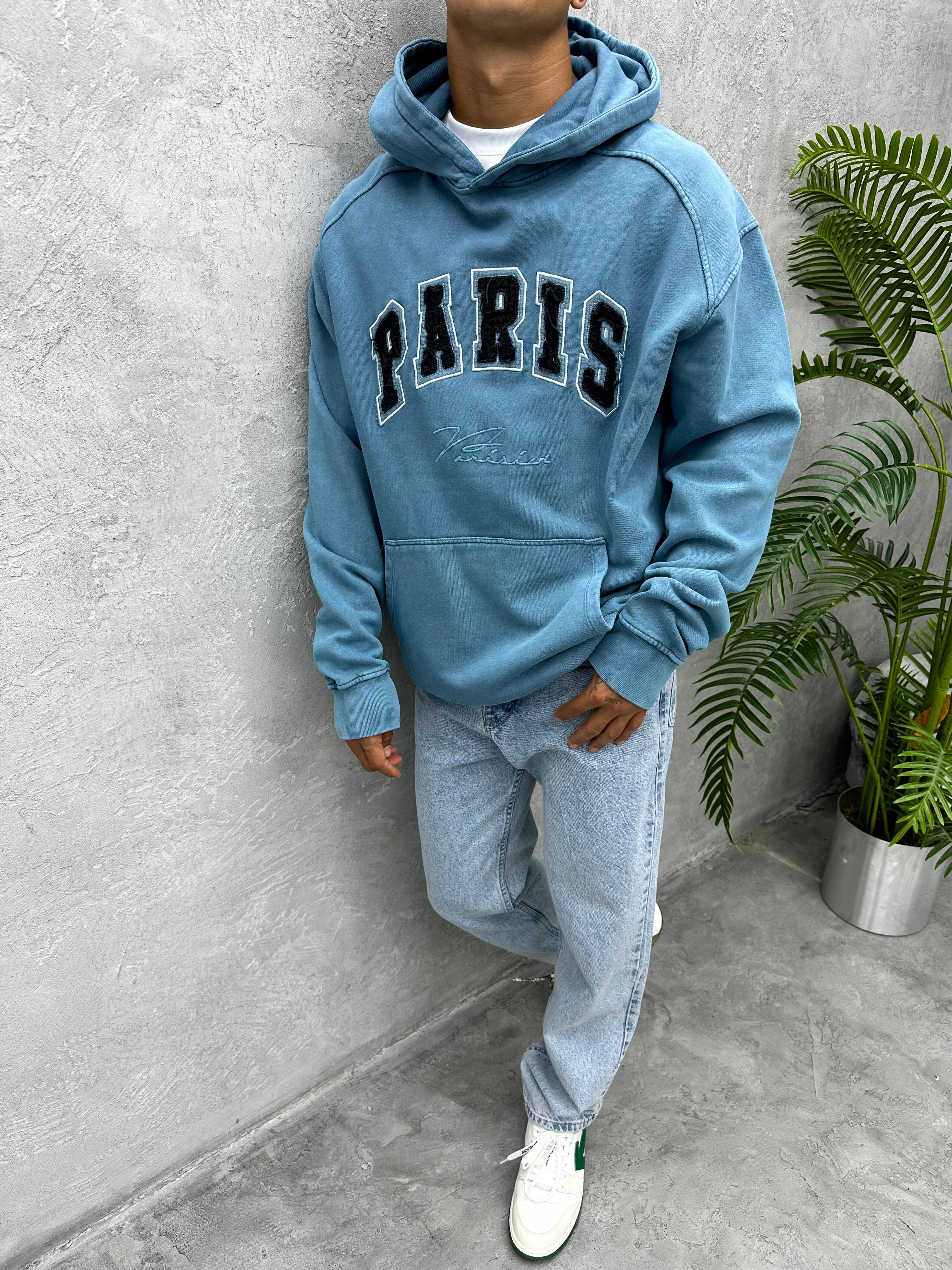 S109 PARİS YAZILI YIKAMALI OVERSIZE SWEAT