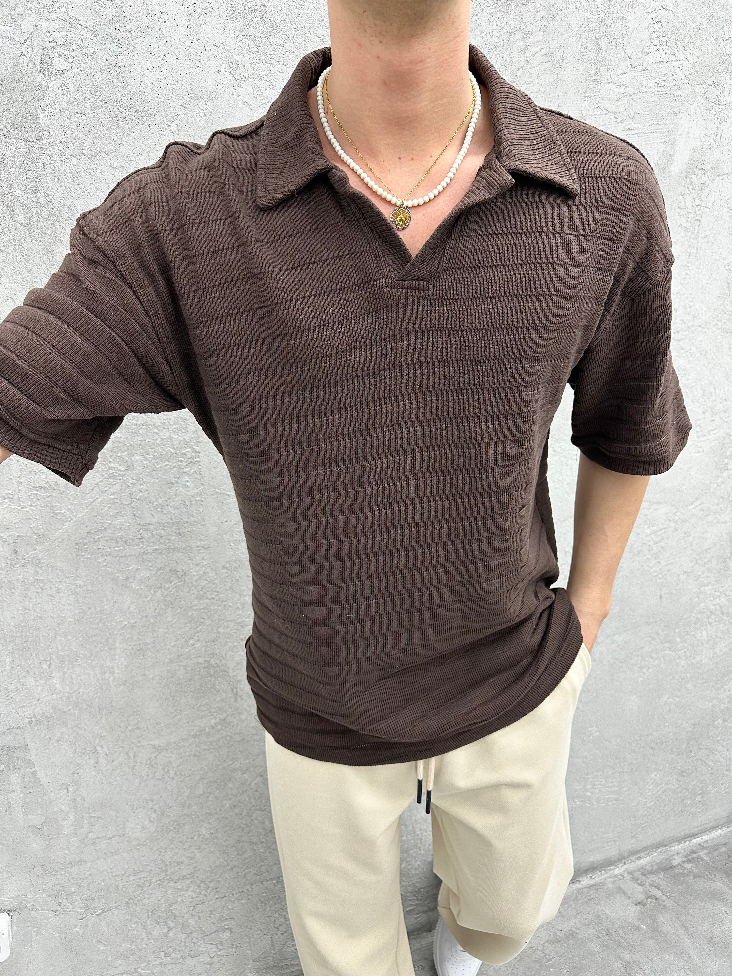 A900 Oversize Polo Yaka Triko Kahve