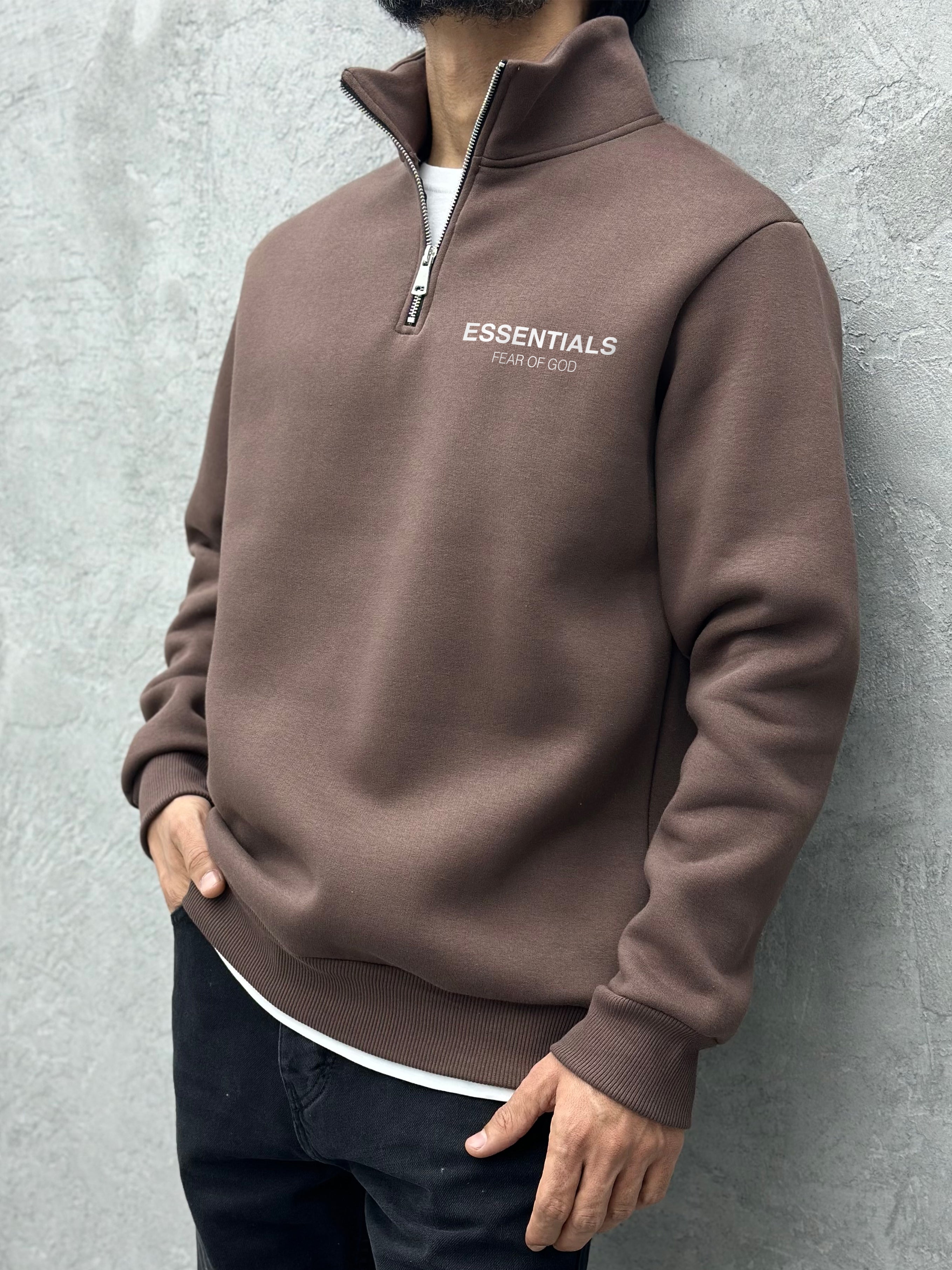 S158 ESSENTIALS BASKILI 3 İPLİK FERMUARLI SWEAT