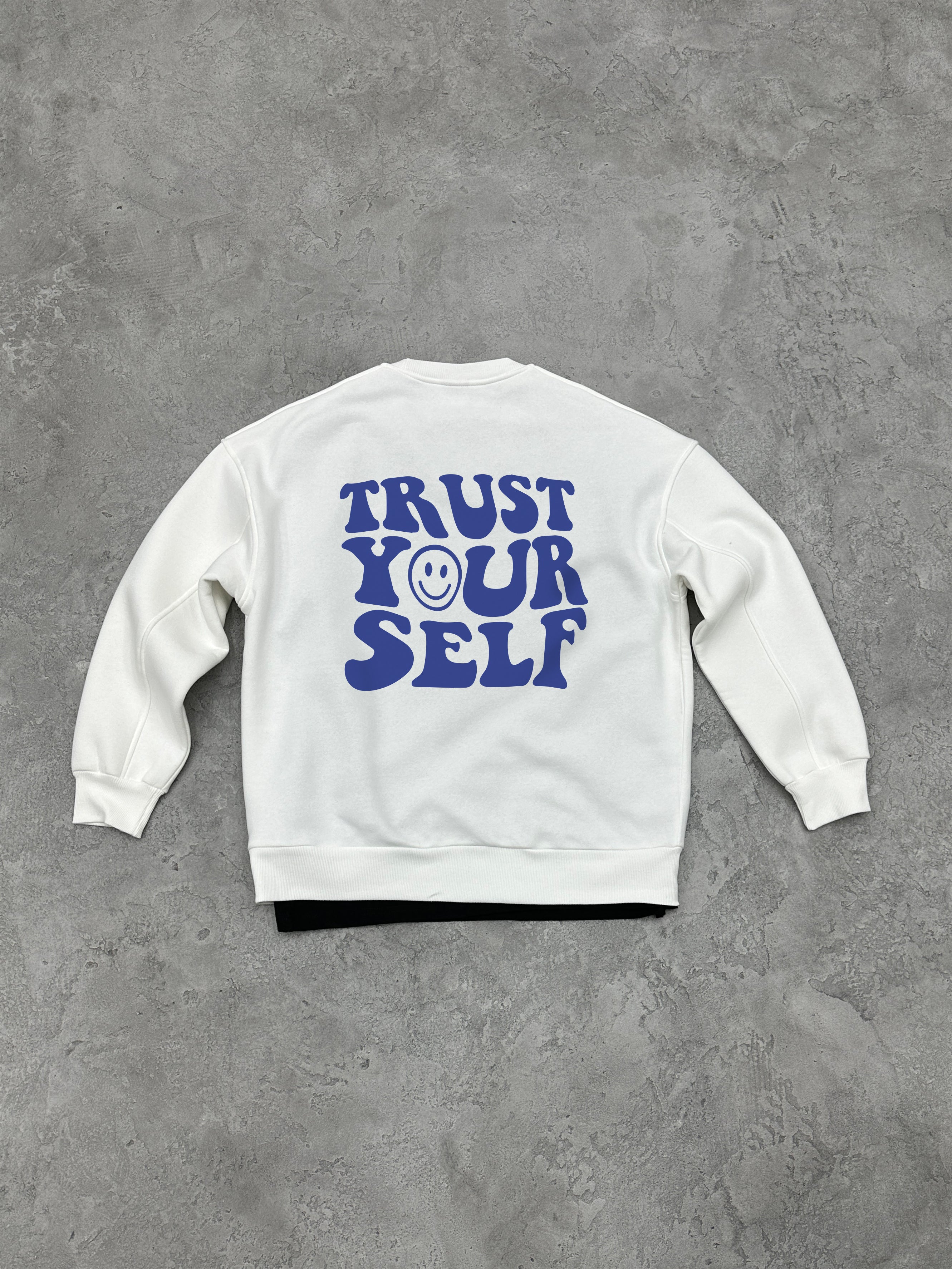 S181 Trust Yourself Baskılı Bisiklet Yaka 3 iplik Şardonlu Sweatshirt