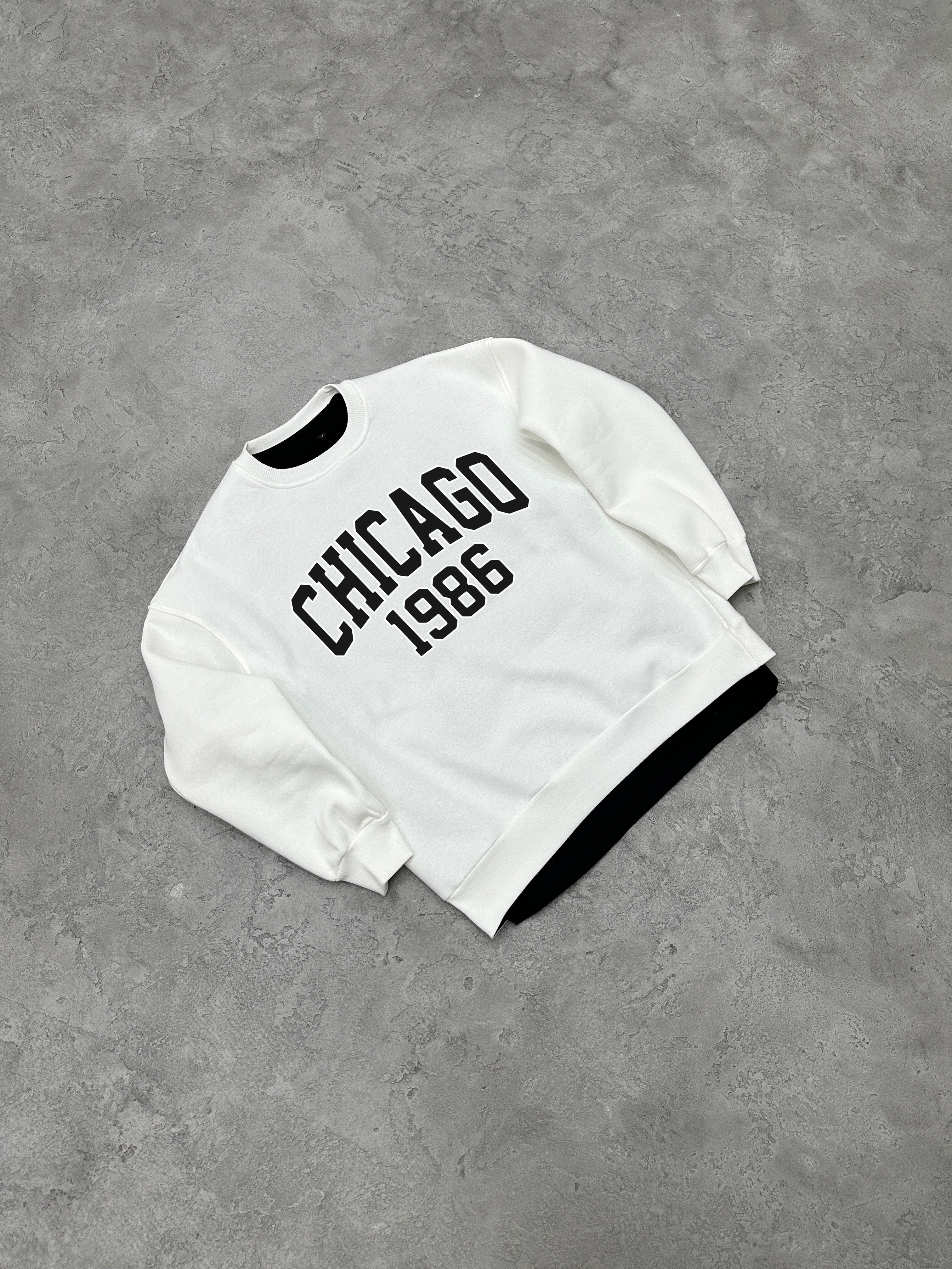 S121 3 İPLİK BİSİKLET YAKA ''CHICAGO'' BASKILI SWEAT