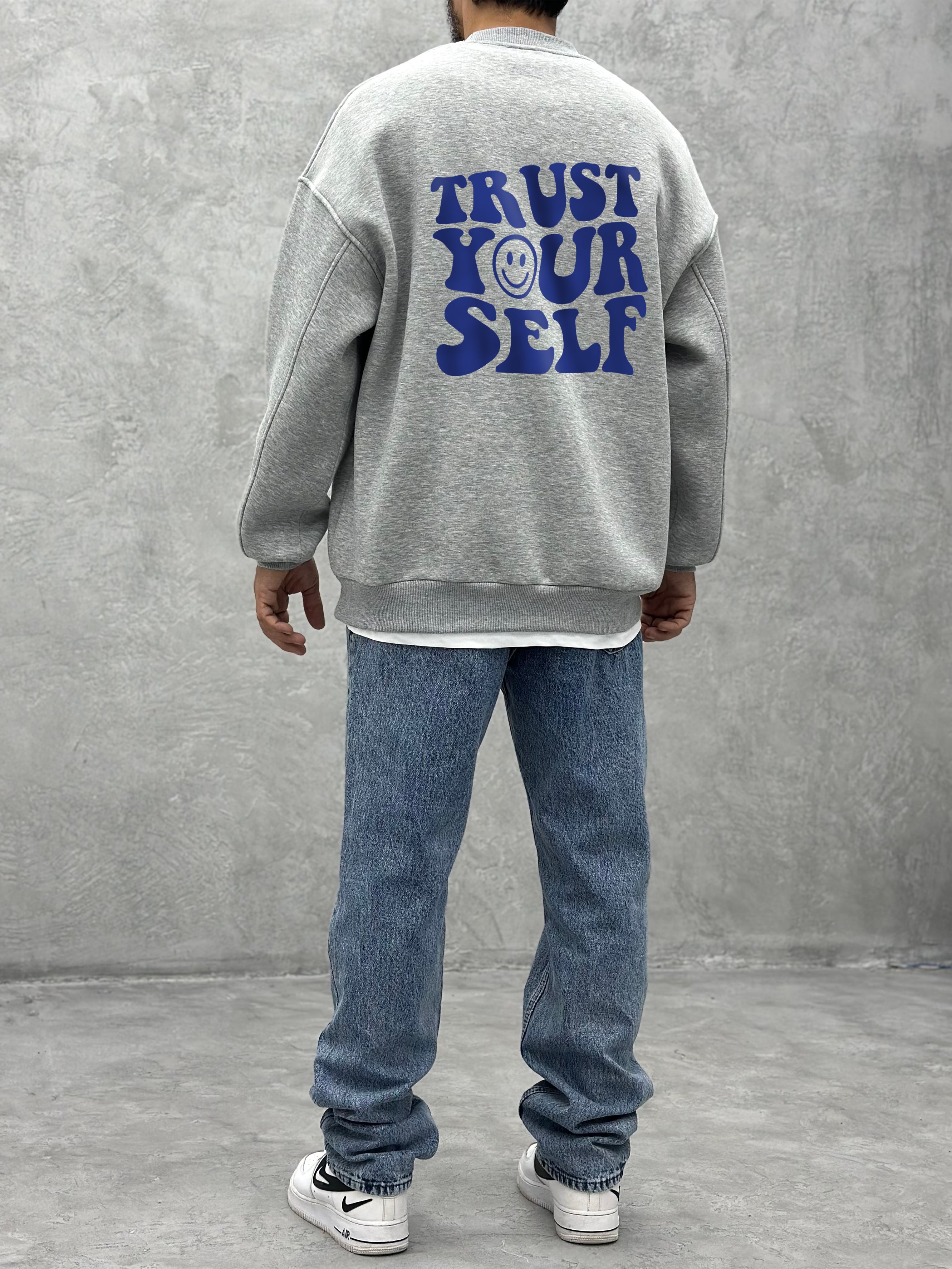 S181 Trust Yourself Baskılı Bisiklet Yaka 3 iplik Şardonlu Sweatshirt