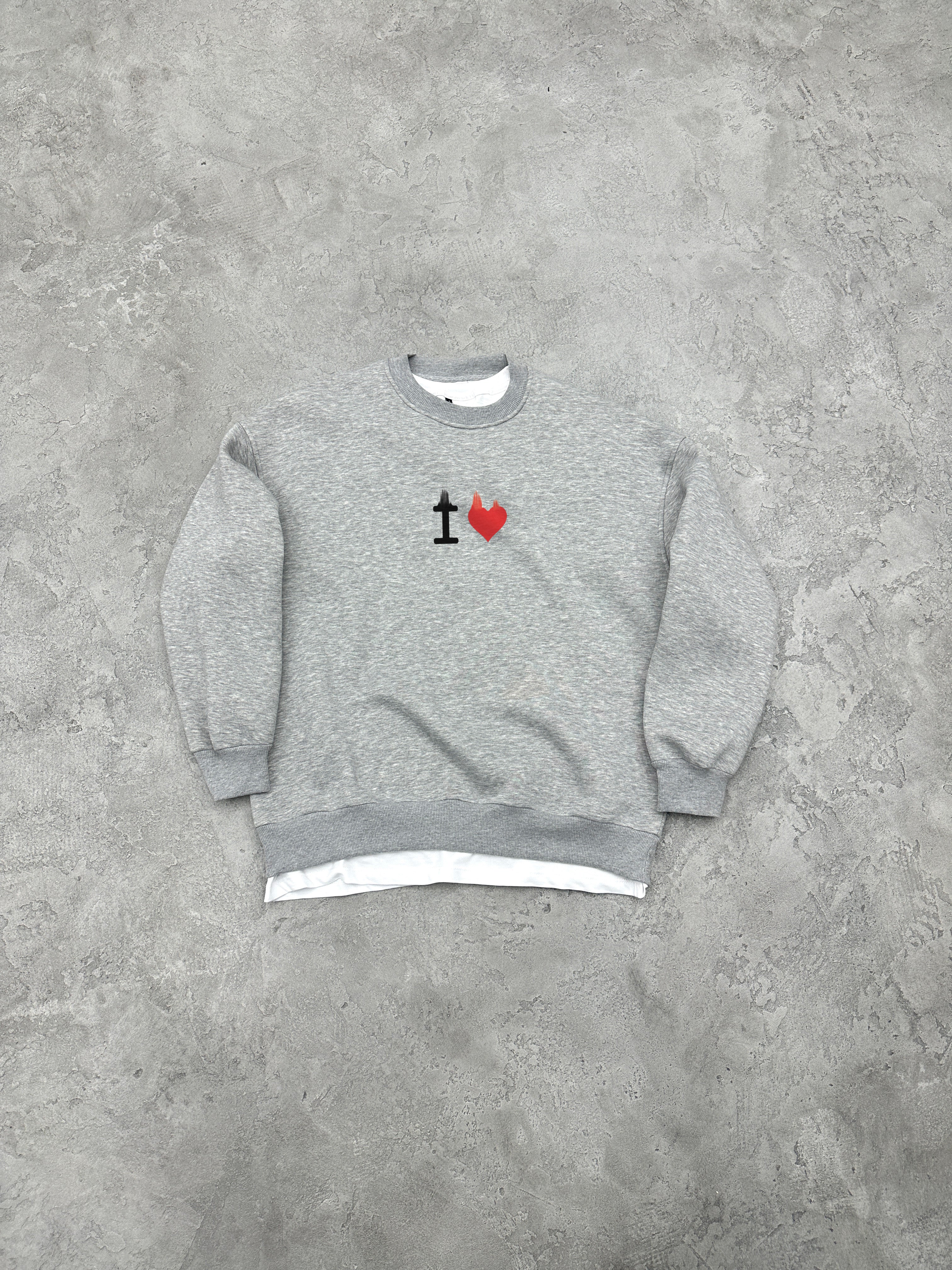 S151 3 İPLİK BİSİKLET YAKA ''I LOVE'' BASKILI SWEAT