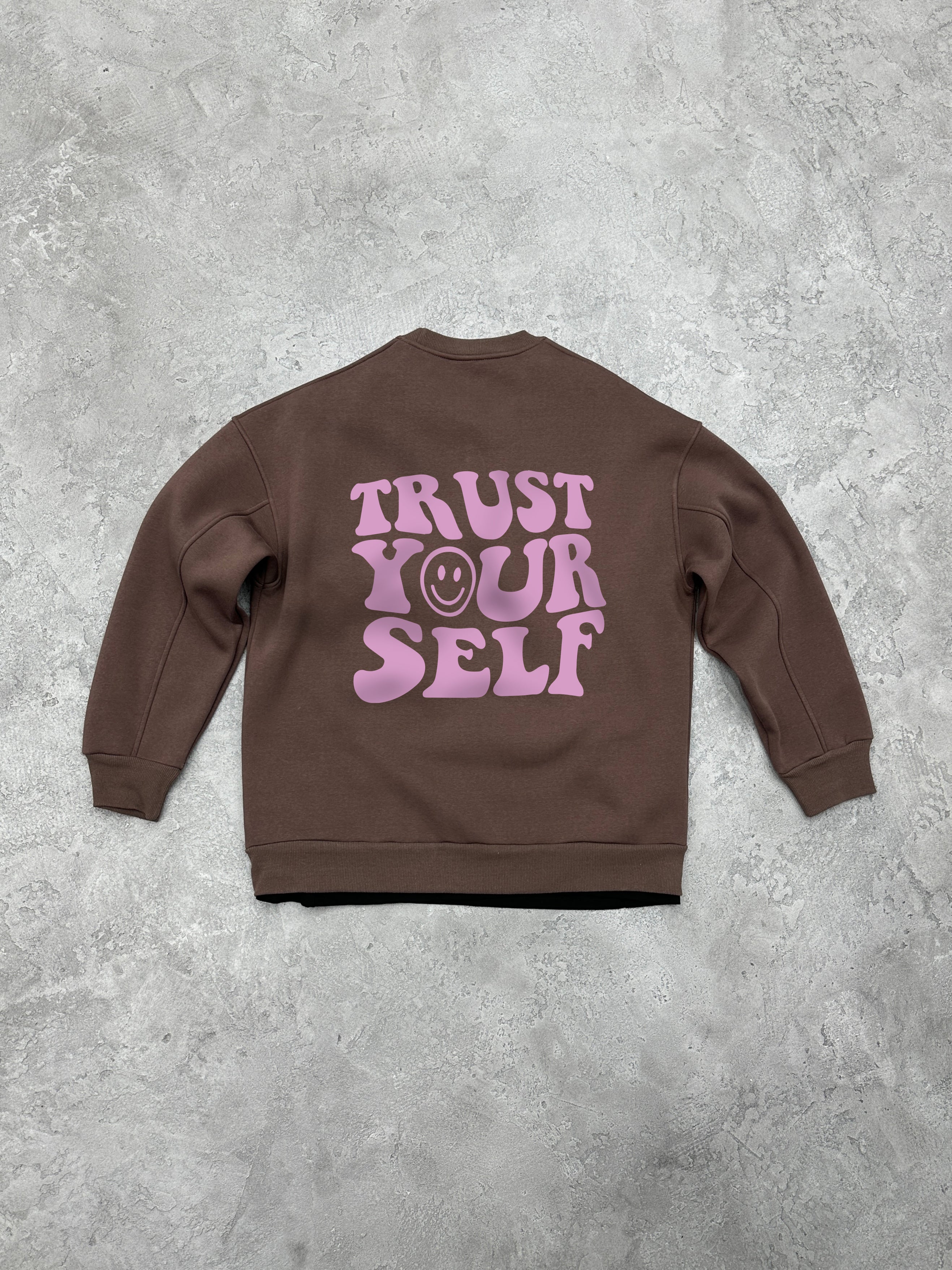 S181 Trust Yourself Baskılı Bisiklet Yaka 3 iplik Şardonlu Sweatshirt