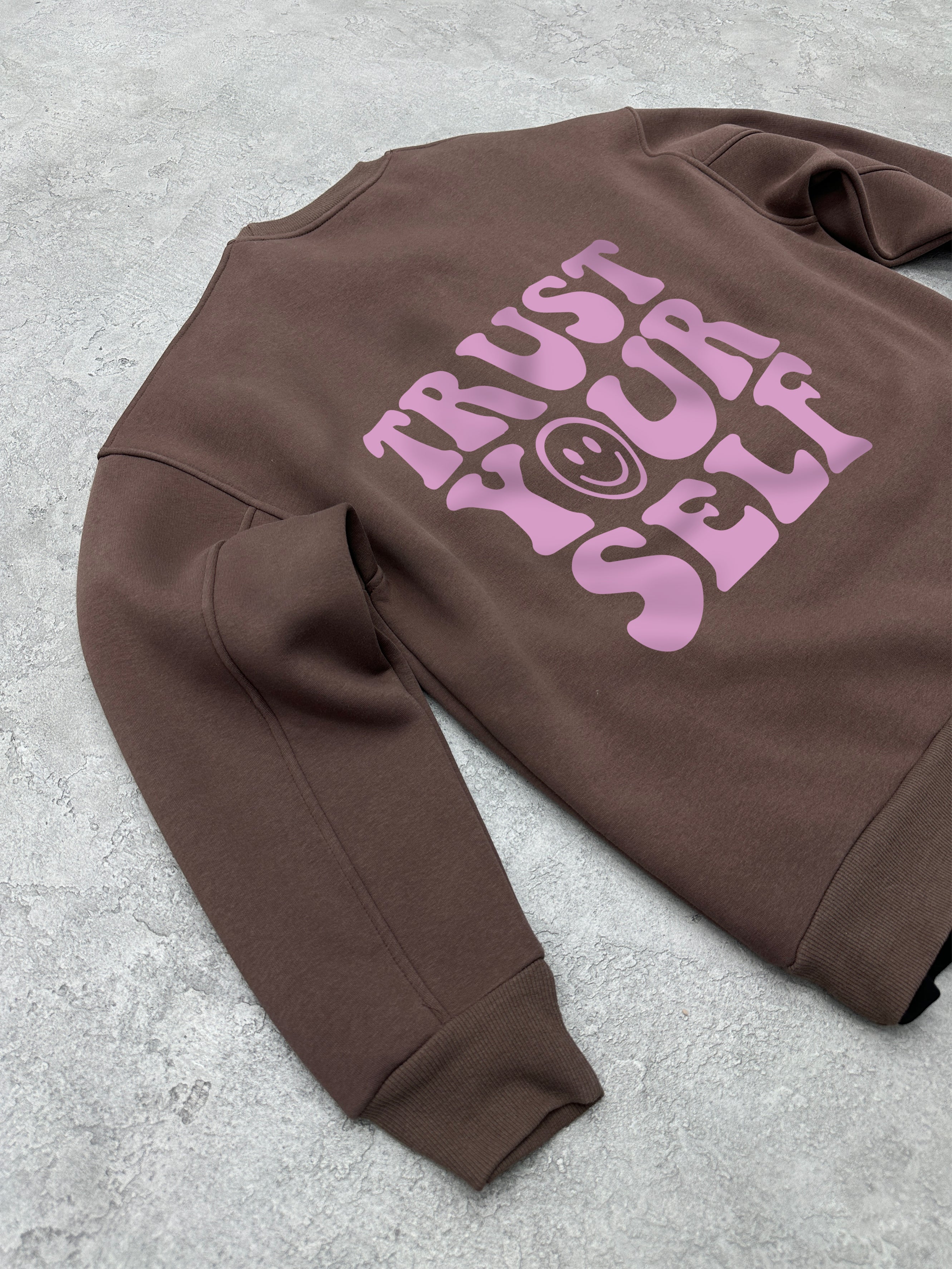 S181 Trust Yourself Baskılı Bisiklet Yaka 3 iplik Şardonlu Sweatshirt