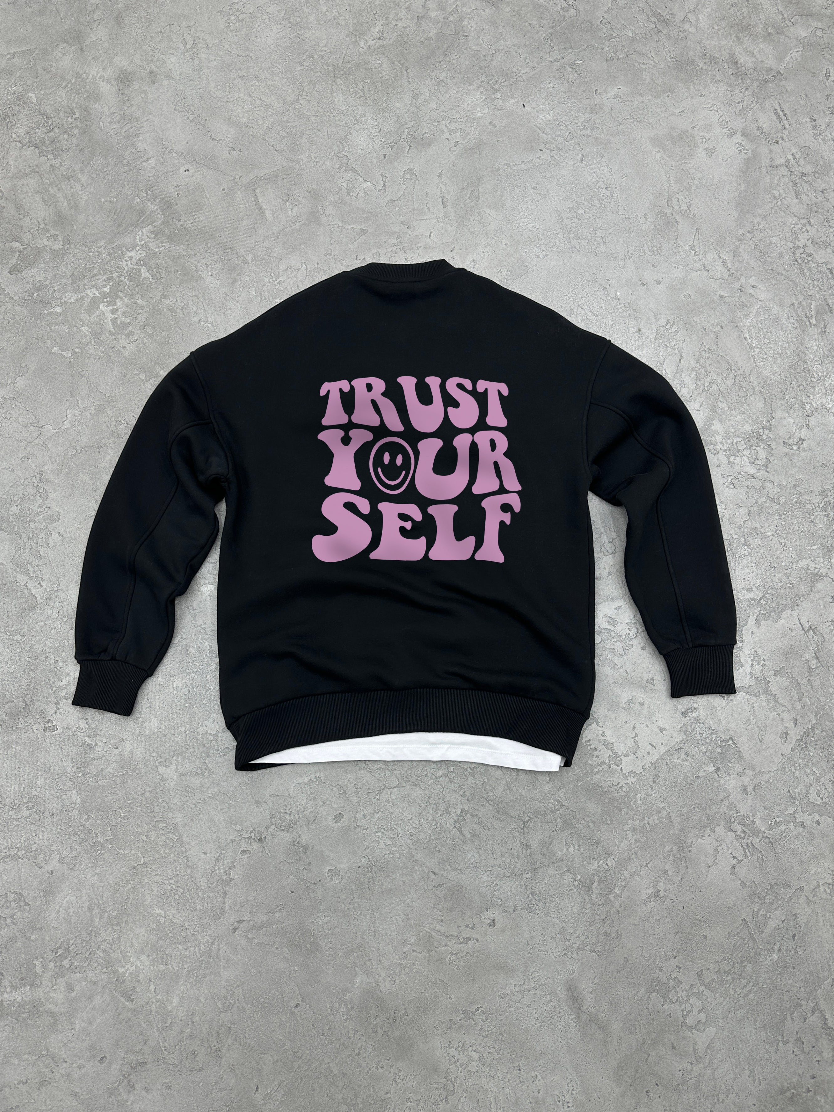 S181 Trust Yourself Baskılı Bisiklet Yaka 3 iplik Şardonlu Sweatshirt