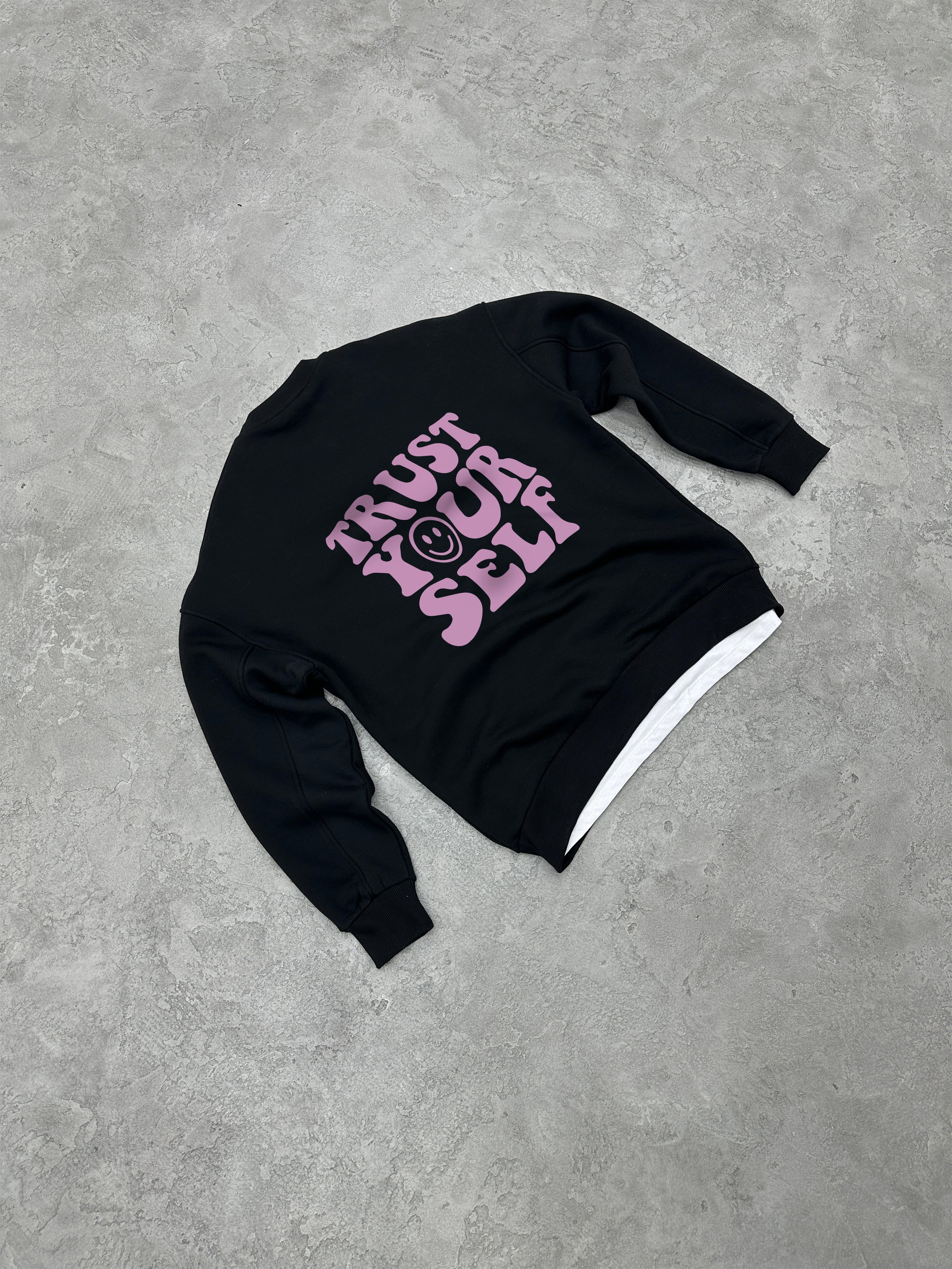 S181 Trust Yourself Baskılı Bisiklet Yaka 3 iplik Şardonlu Sweatshirt