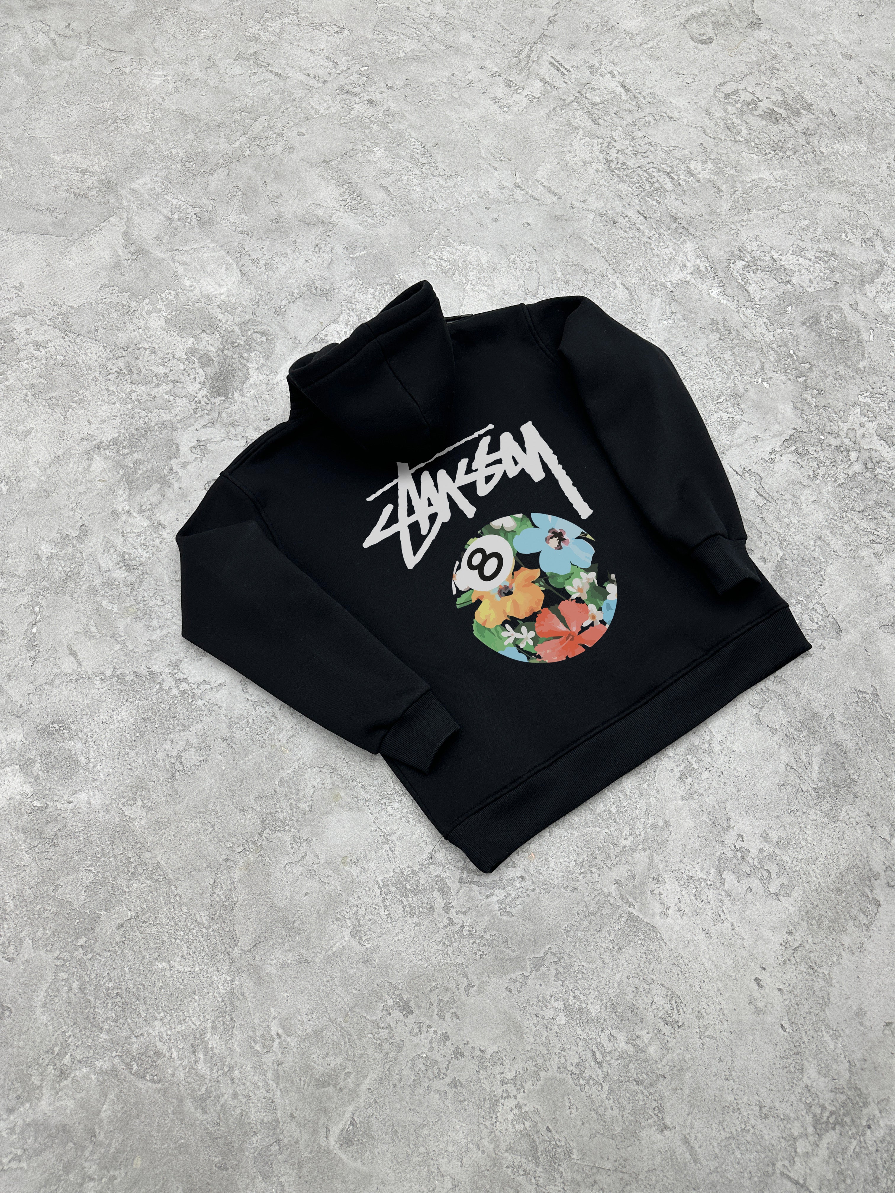 S112 3 İPLİK ŞARDONLU STUSSY FLOWER BASKILI SWEATSHIRT